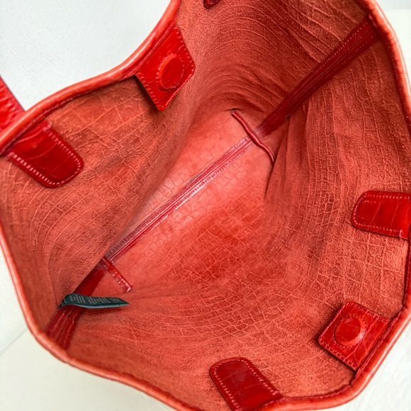 Lauren Ralph Lauren Croc Embossed Genuine Leather Tote Laptop Bag - Picture 14 of 16